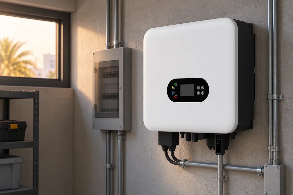 Representative wall-mounted solar inverter scene inspired by Toyama catalog photography